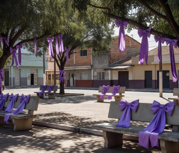 Centro de assistência social em Samambaia com elementos violeta da campanha Junho Violeta sobre direitos dos idosos