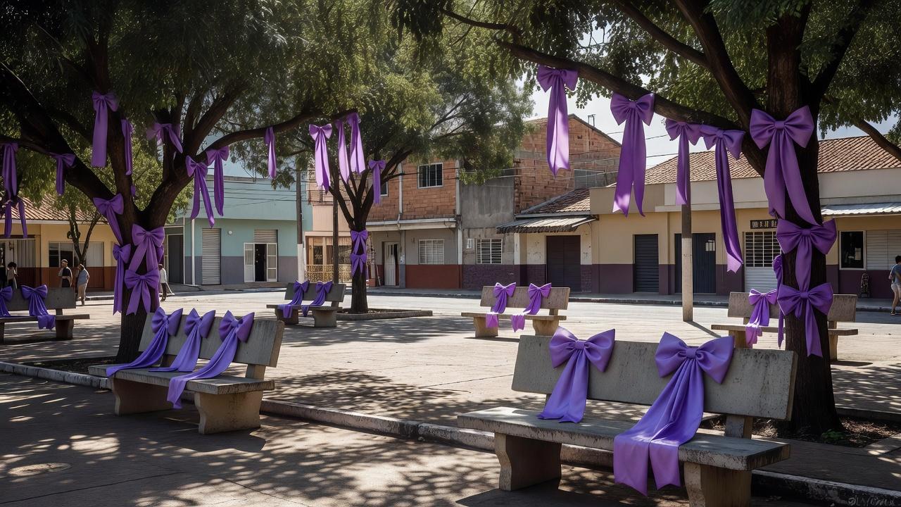 Centro de assistência social em Samambaia com elementos violeta da campanha Junho Violeta sobre direitos dos idosos