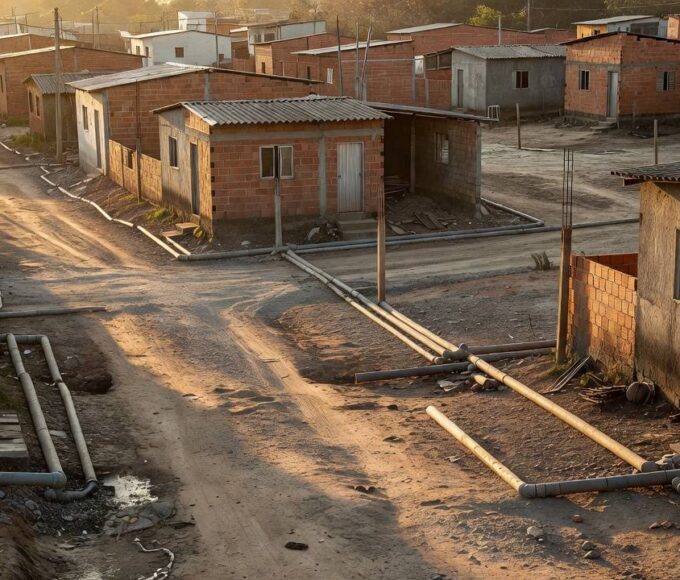 Bairro de Ceilândia com casas modestas e infraestrutura precária