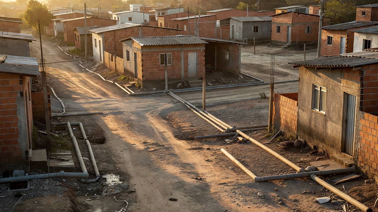 Bairro de Ceilândia com casas modestas e infraestrutura precária