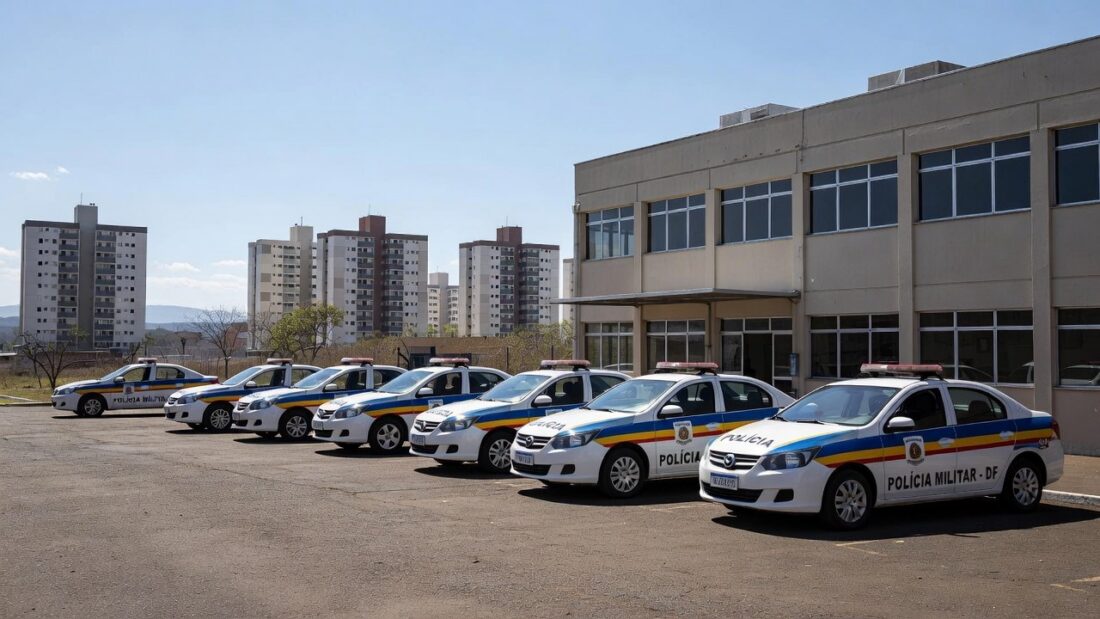 Viaturas da PMDF em frente ao Batalhão Valente em Ceilândia