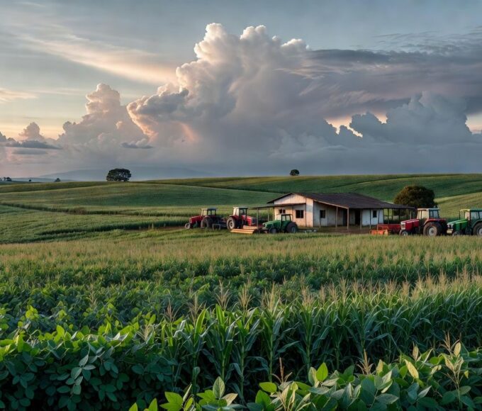 Paisagem rural no DF com plantações e fazendas representando incentivo ao empreendedorismo