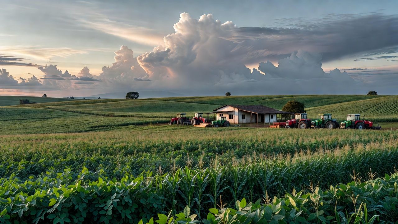 Paisagem rural no DF com plantações e fazendas representando incentivo ao empreendedorismo