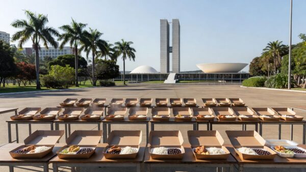 Cozinha solidária com panelas de comida no DF em meio à fome