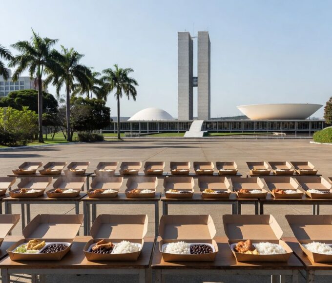 Cozinha solidária com panelas de comida no DF em meio à fome
