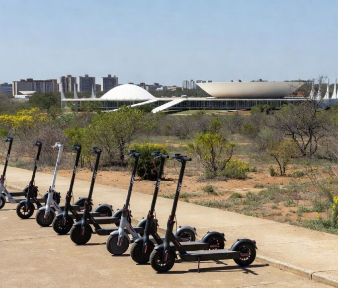 Patinetes elétricos JET em área urbana de Brasília no Distrito Federal