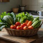 Cesta verde com vegetais frescos do programa Cartão Prato Cheio no DF