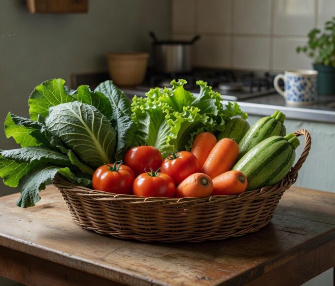 Cesta verde com vegetais frescos do programa Cartão Prato Cheio no DF