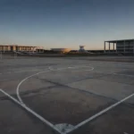 Quadra esportiva vazia em Brasília representando falta de impacto no esporte do DF
