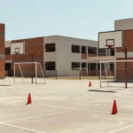 Quadra esportiva de escola pública no Distrito Federal com equipamentos de educação física