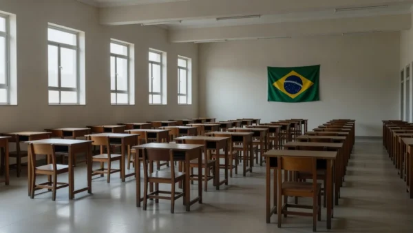 Sala de aula vazia em escola pública do DF representando atendimento limitado a crianças