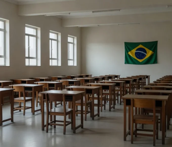Sala de aula vazia em escola pública do DF representando atendimento limitado a crianças