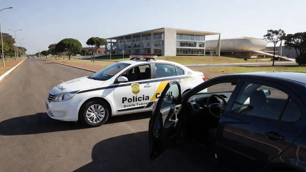 Viatura da Polícia Civil do DF em abordagem policial em via urbana de Brasília