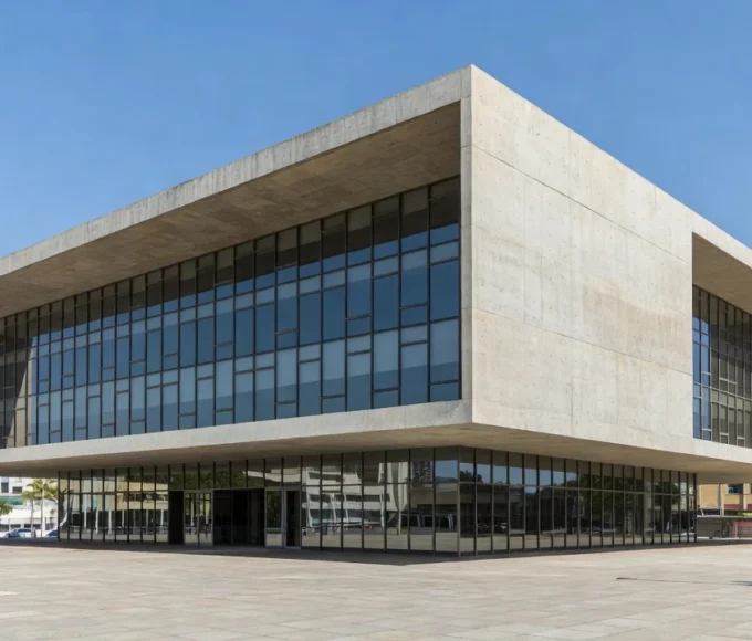 Fachada do prédio da 1ª Vara de Família de Planaltina, TJDFT, em estilo fotojornalístico.