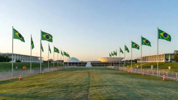 Esquema de segurança com viaturas policiais no desfile de 7 de Setembro em Brasília.