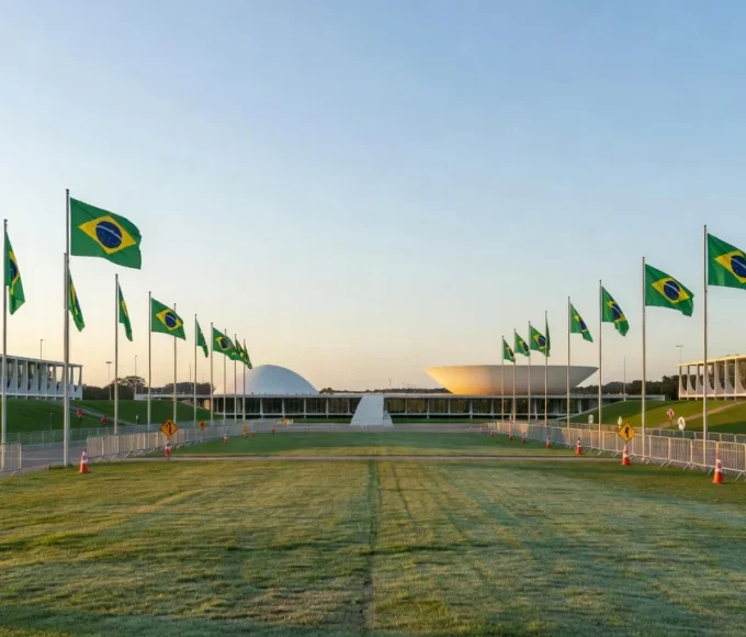 Esquema de segurança com viaturas policiais no desfile de 7 de Setembro em Brasília.