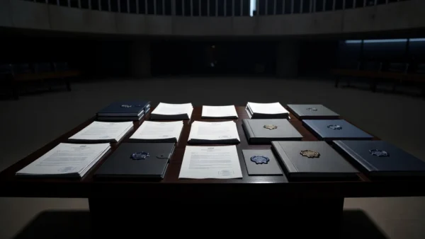 Documentos oficiais em mesa no Congresso Nacional em Brasília