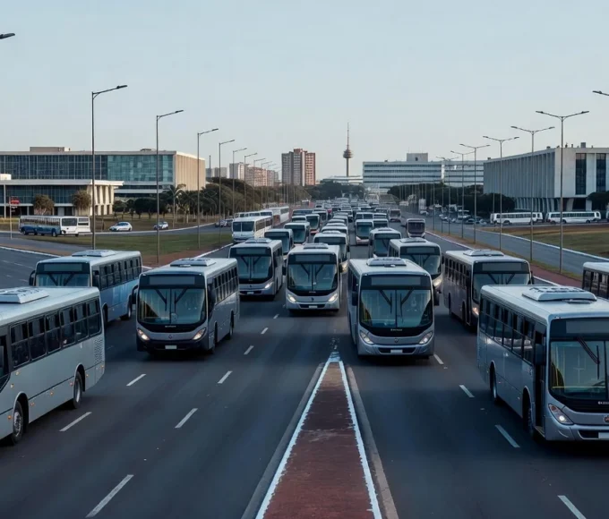 Frota de ônibus em terminal de Brasília após cancelamento de greve