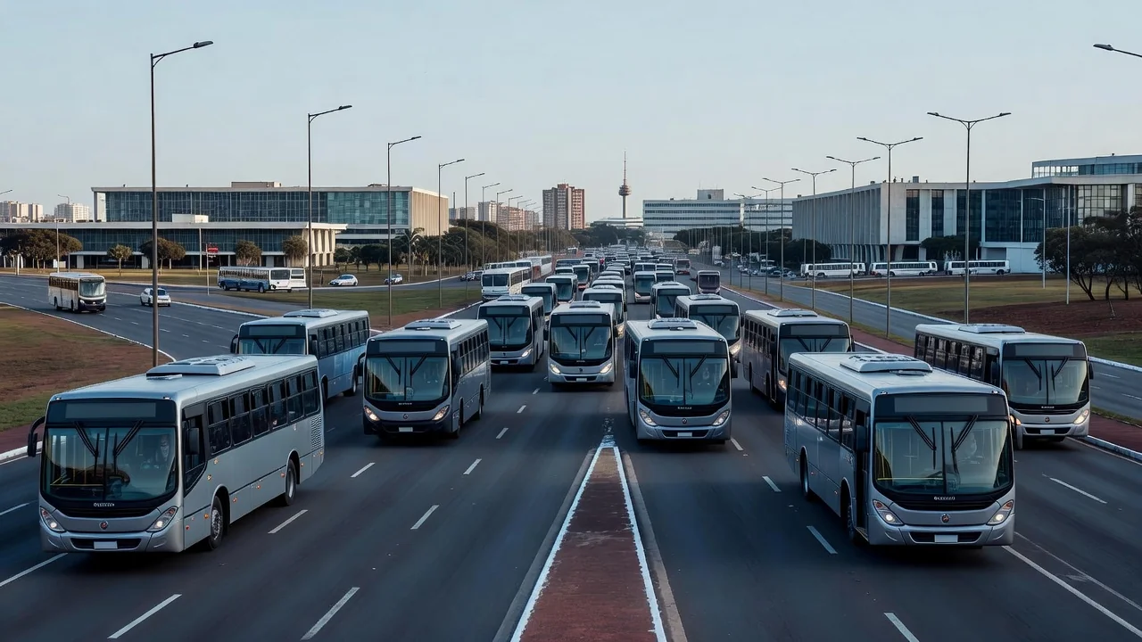 Frota de ônibus em terminal de Brasília após cancelamento de greve