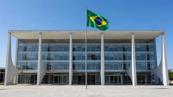 Campus da UnB em Brasília sob luz dramática, paleta escura e alto contraste