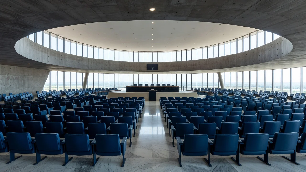 Prédio da CLDF em Brasília com gráfico comparativo de renovação